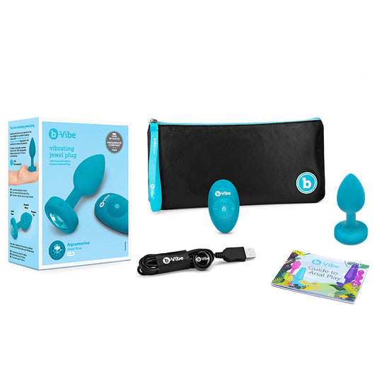 B-VIBE - VIBRATING JEWEL RECHARGEABLE REMOTE-CONTROLLED ANAL PLUG WITH GEM BASE AQUAMARINE SMALL/MEDIUM