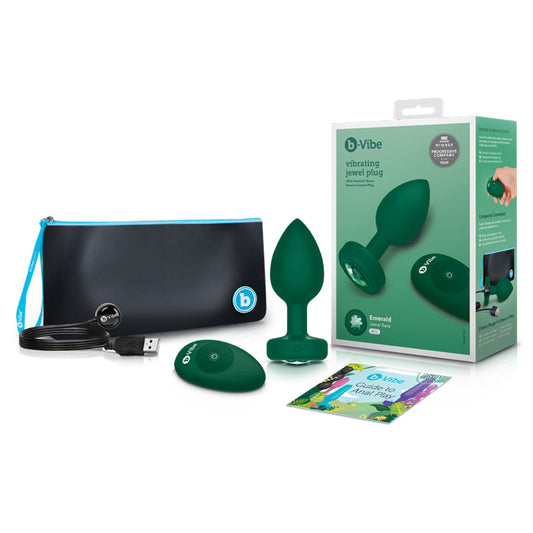 B-VIBE - VIBRATING JEWEL RECHARGEABLE REMOTE-CONTROLLED ANAL PLUG WITH GEM BASE EMERALD MEDIUM/LARGE