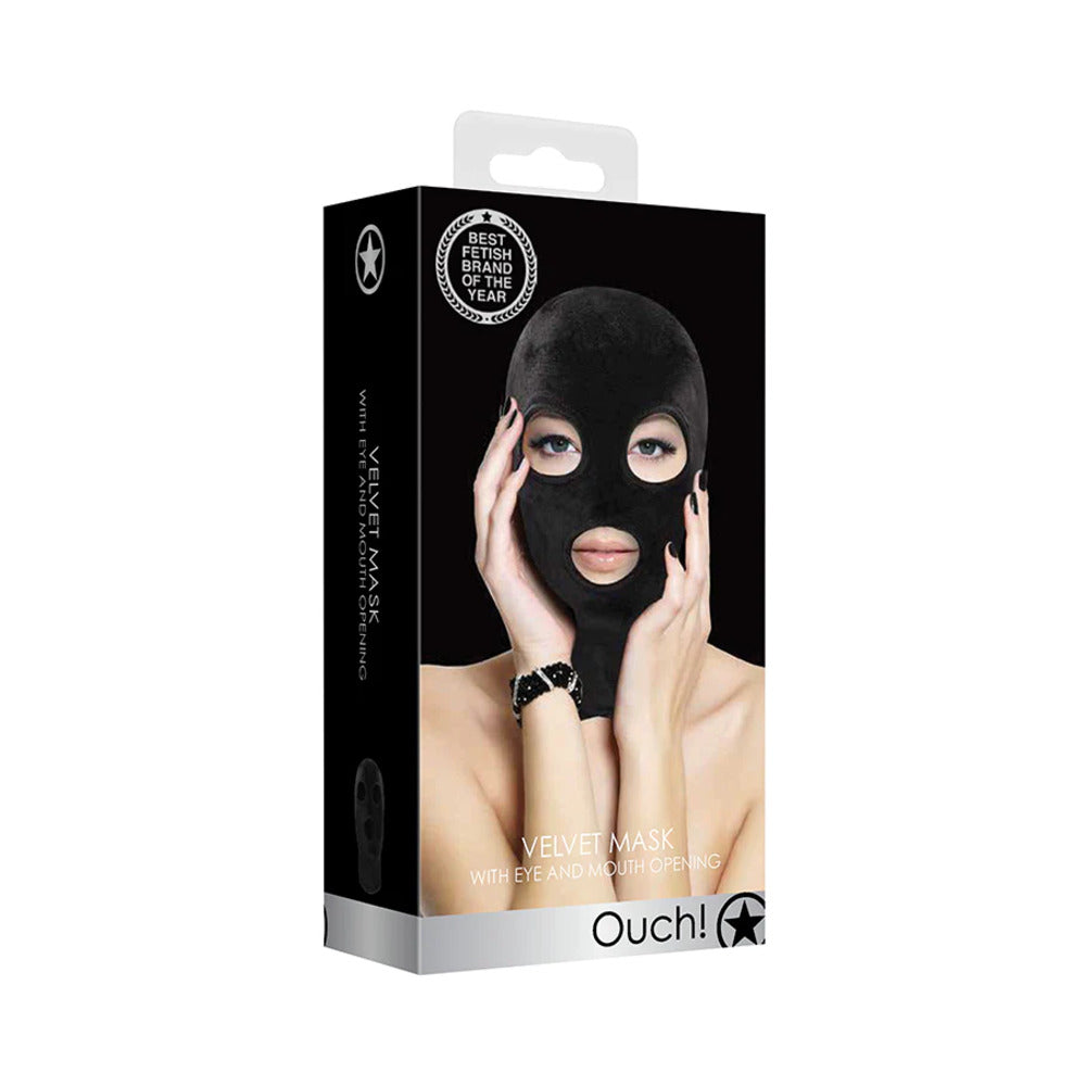 SHOTS - OUCH! VELVET FULL-HEAD MASK WITH EYE AND MOUTH OPENING BLACK