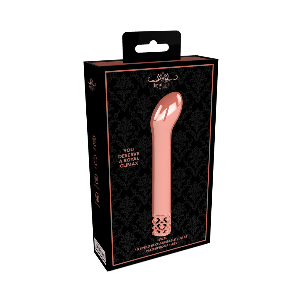 SHOTS - ROYAL GEMS JEWEL VIBRADOR CURVO RECARREGÁVEL TIPO BULLET EM ABS COR OURO ROSA