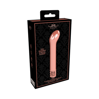 SHOTS - ROYAL GEMS JEWEL VIBRADOR CURVO RECARREGÁVEL TIPO BULLET EM ABS COR OURO ROSA