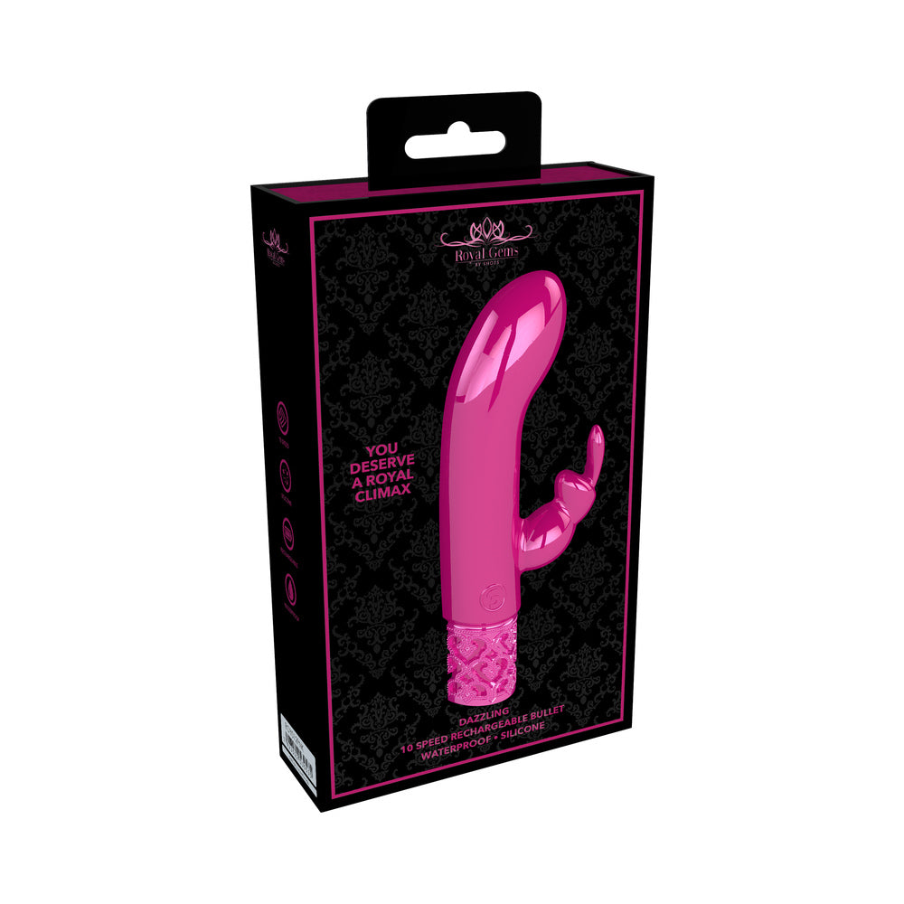 SHOTS - ROYAL GEMS DAZZLING RECHARGEABLE SILICONE MINIATURE RABBIT VIBRATOR PINK