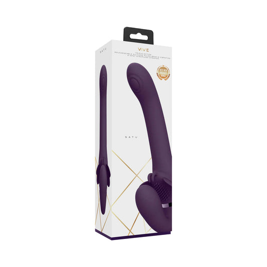 SHOTS - VIVE SATU STRAP-ON RECARREGÁVEL DE SILICONE COM VIBRAÇÃO DE ONDA DE PULSO DE MOTOR TRIPLO SEM ARNÊS ROXO