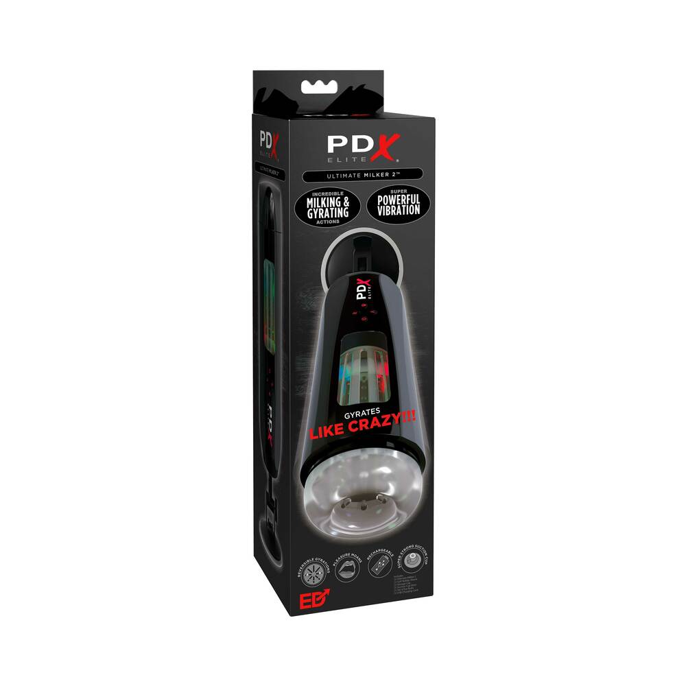 PDX BRANDS - PDX ELITE ULTIMATE MILKER 2 RECHARGEABLE GYRATING SUCTION STROKER WITH HANDS-FREE SUCTION CUP