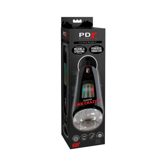 PDX BRANDS - PDX ELITE ULTIMATE MILKER 2 RECHARGEABLE GYRATING SUCTION STROKER WITH HANDS-FREE SUCTION CUP