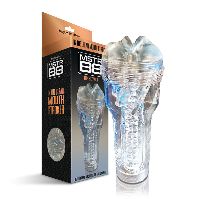 GLOBAL NOVELTIES - HAPPY ENDINGS MSTR B8 IN THE CLEAR MOUTH STROKER LIP SERVICE CANISTER