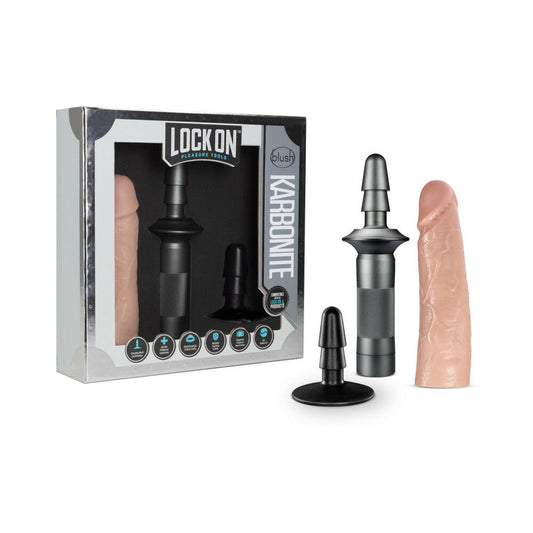 BLUSH - LOCK ON KARBONITE REALISTIC 7.75 IN. DILDO WITH HANDLE & SUCTION CUP ADAPTER BEIGE