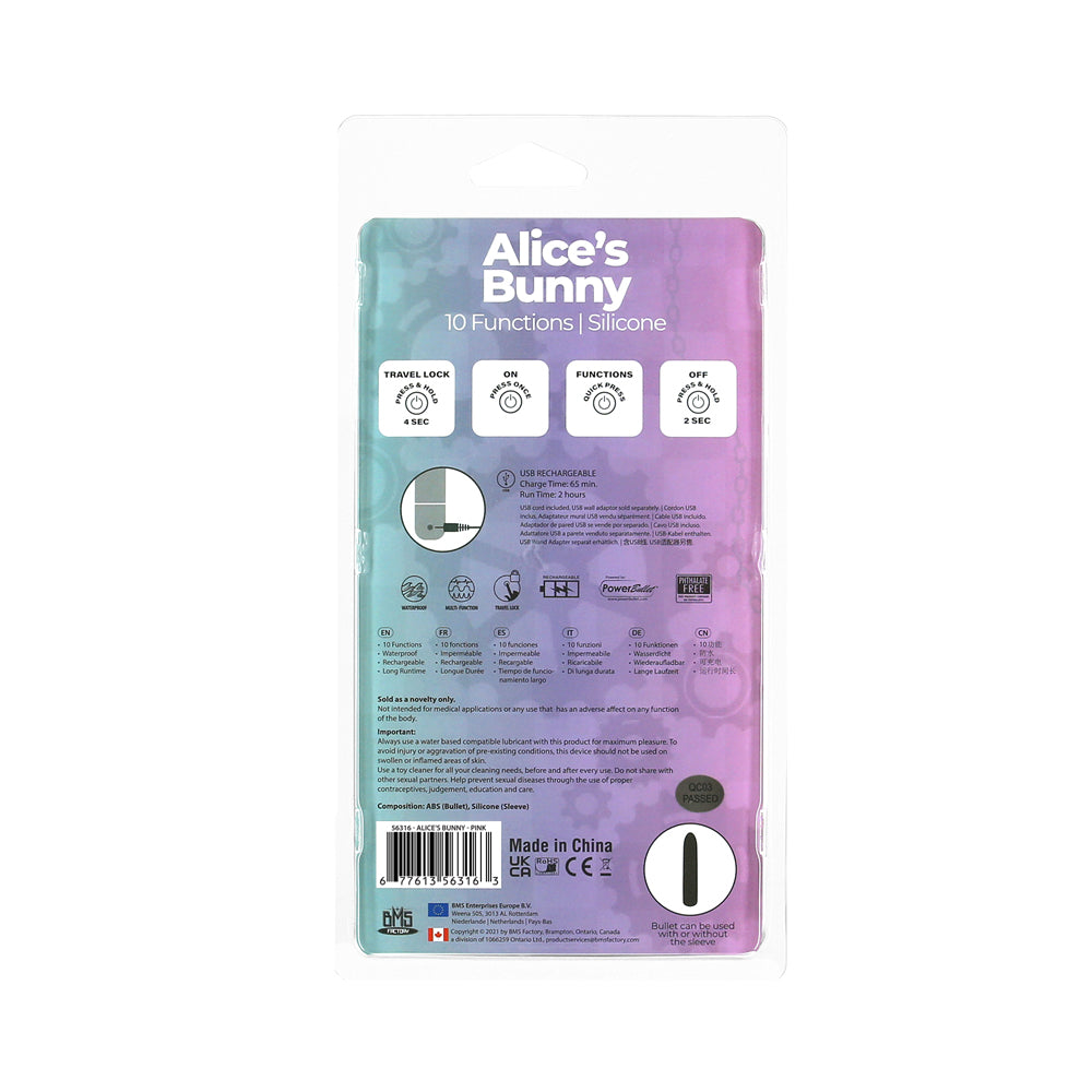 BMS - POWERBULLET ALICE'S BUNNY RECHARGEABLE BULLET VIBRATOR WITH SILICONE RABBIT SLEEVE