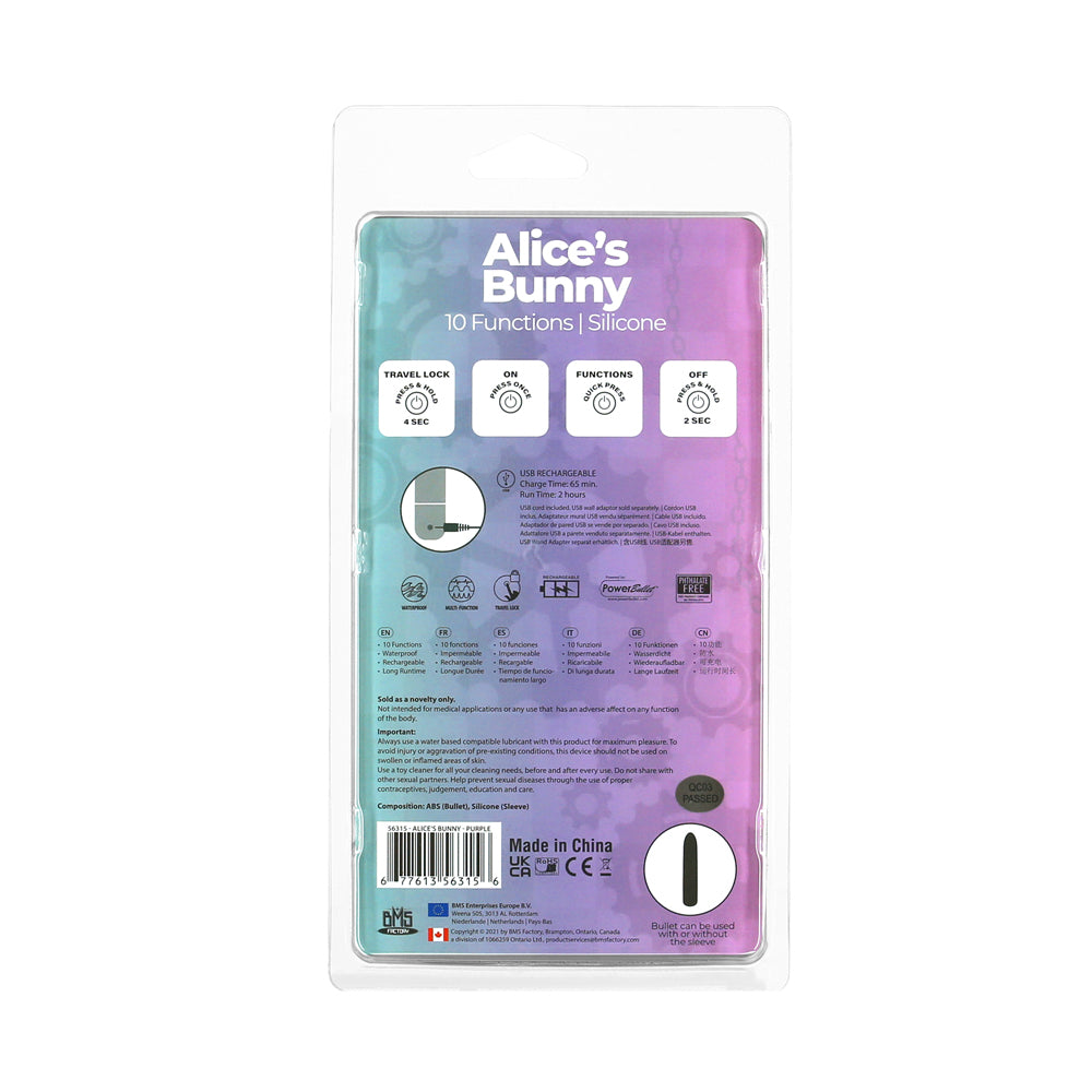 BMS - POWERBULLET ALICE'S BUNNY RECHARGEABLE BULLET VIBRATOR WITH SILICONE RABBIT SLEEVE