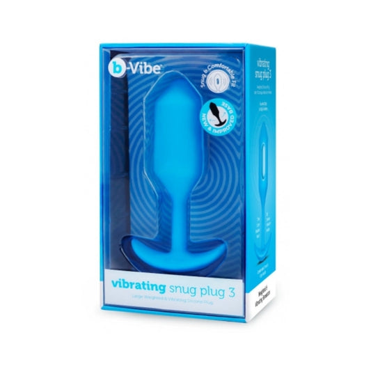 B-VIBE - SNUG PLUG 3 VIBRATÓRIO RECARREGÁVEL, PLUG ANAL EM SILICONE COM PESO, AZUL