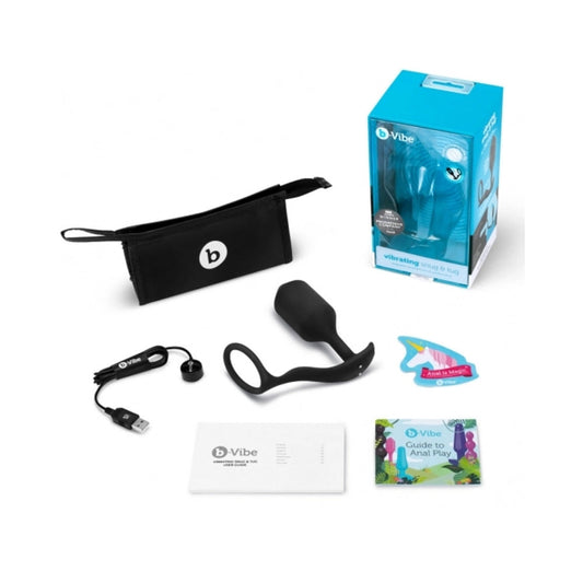B-VIBE - ANAL PLUG VIBRATÓRIO RECARREGÁVEL DE SILICONE COM PESO, SNUG & TUG, COM ANEL PENIANO XL PRETO