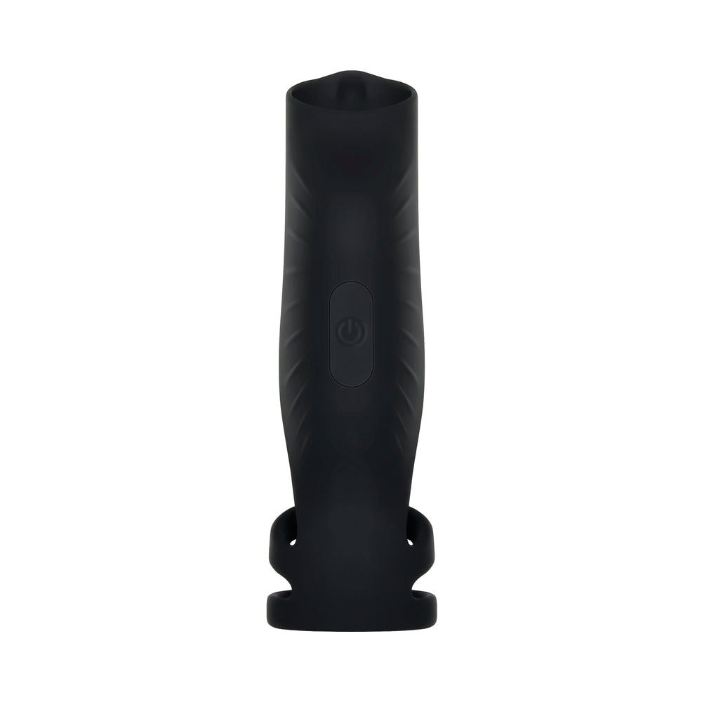 GENDER X - ROCKETEER RECHARGEABLE TRIPLE-RING VIBRATING SILICONE PENIS SHEATH BLACK