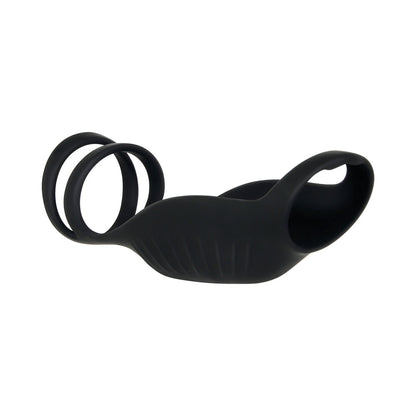 GENDER X - ROCKETEER RECHARGEABLE TRIPLE-RING VIBRATING SILICONE PENIS SHEATH BLACK