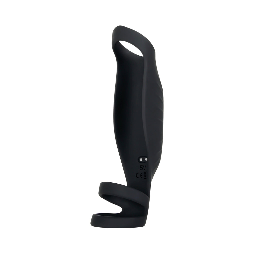 GENDER X - ROCKETEER RECHARGEABLE TRIPLE-RING VIBRATING SILICONE PENIS SHEATH BLACK