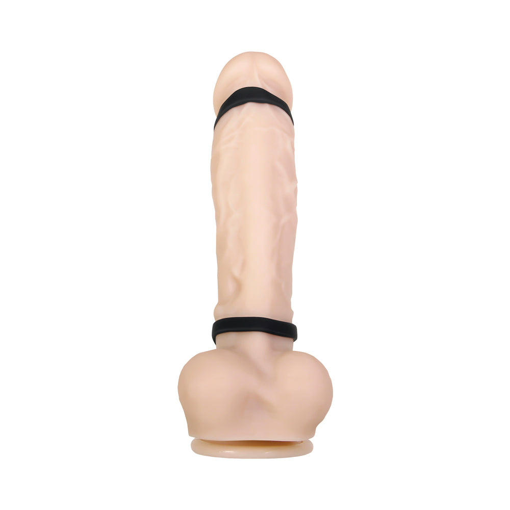GENDER X - ROCKETEER RECHARGEABLE TRIPLE-RING VIBRATING SILICONE PENIS SHEATH BLACK