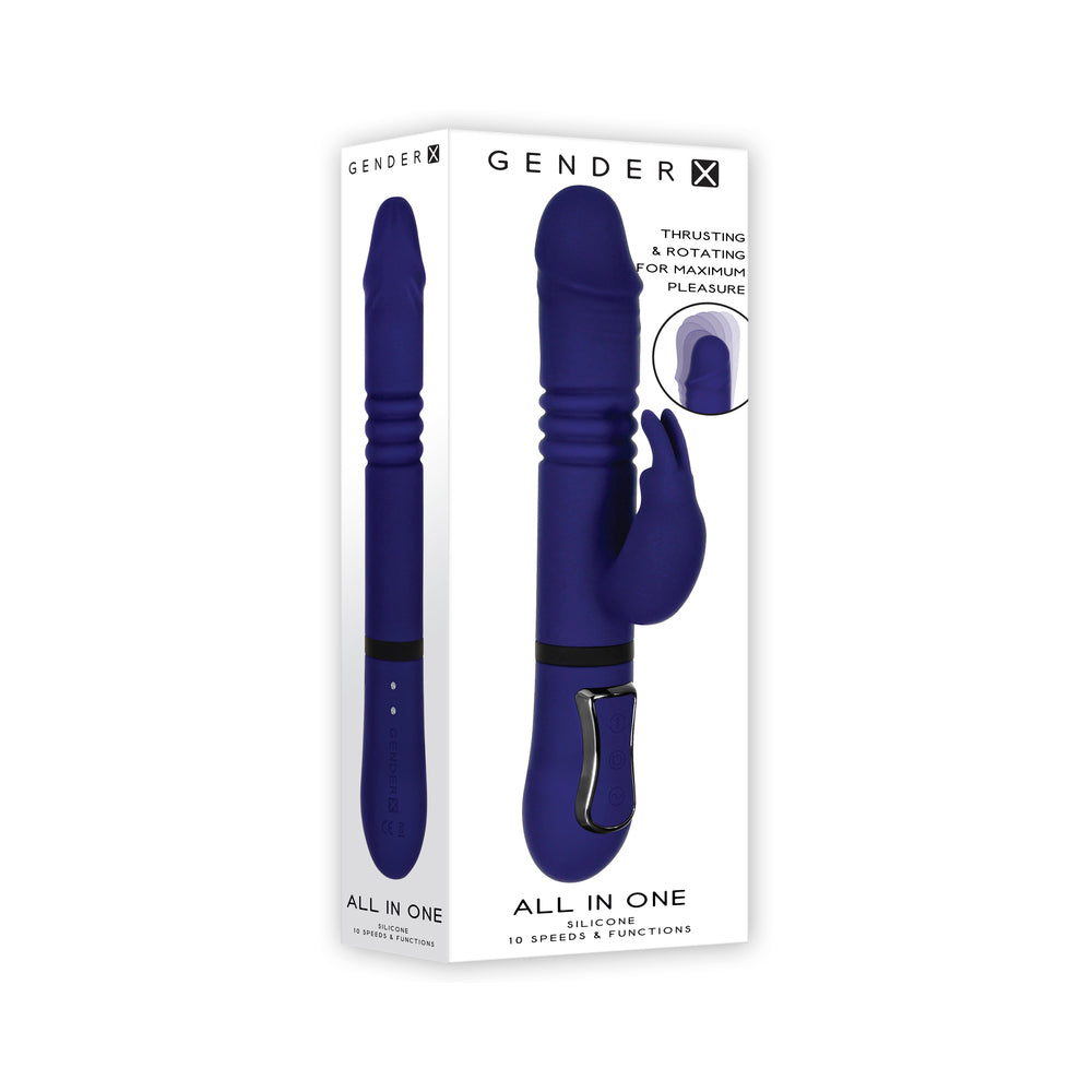 GENDER X - VIBRADOR COELHO DE SILICONE RECARREGÁVEL COM MOVIMENTOS DE IMPULSO E ROTAÇÃO TUDO EM UM ROXO