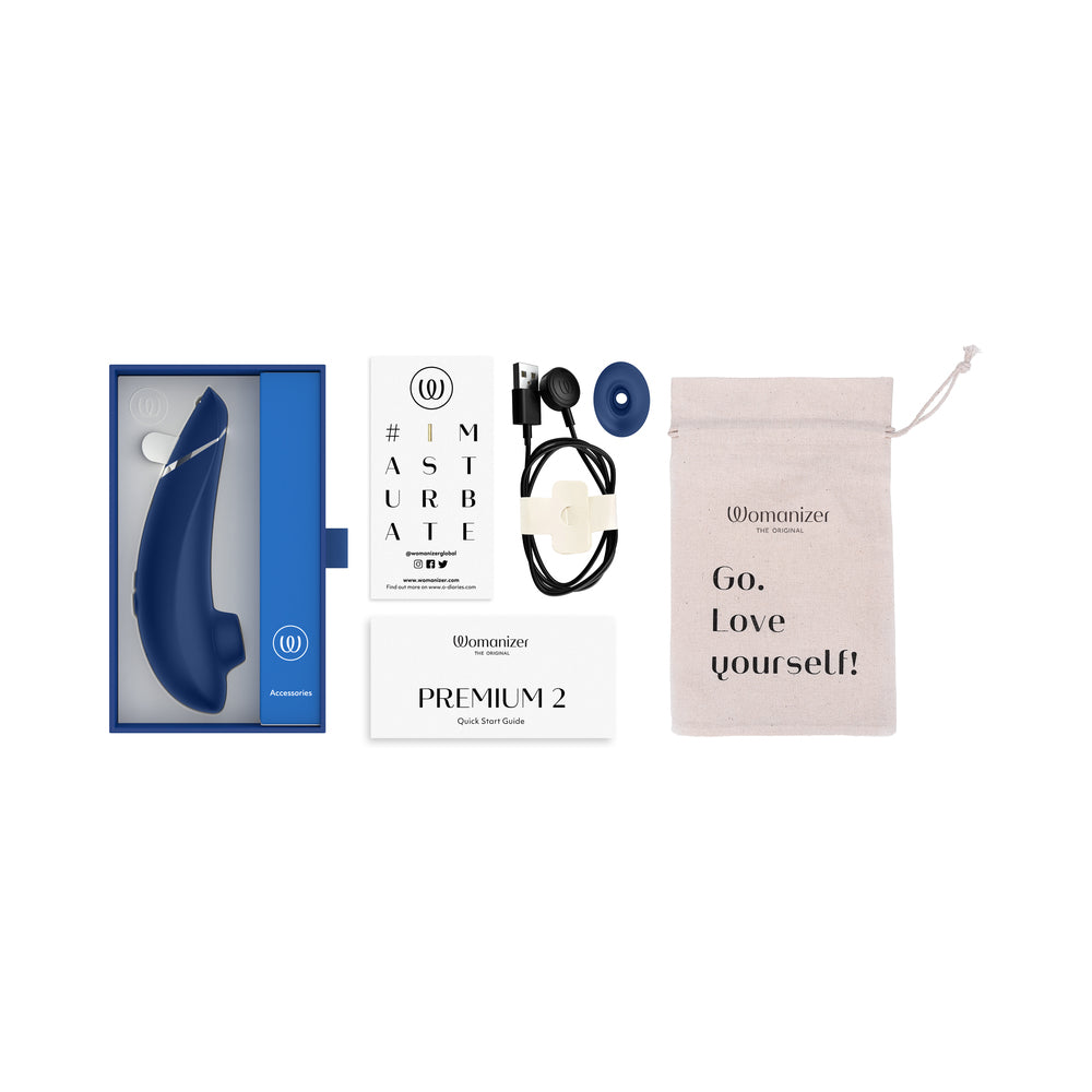 WOMANIZER - PREMIUM 2 ESTIMULADOR CLITORIDIANO DE AR RECARREGÁVEL EM SILICONE DE LUXO AZUL-MIRTILO