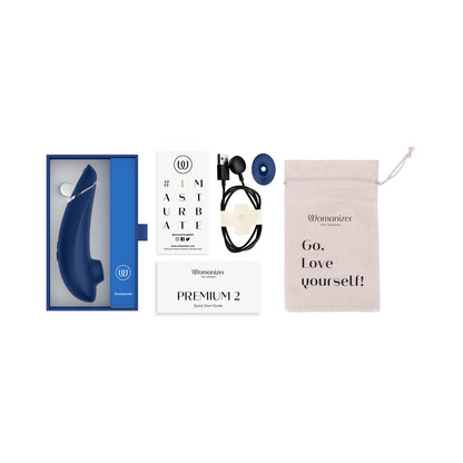 WOMANIZER - PREMIUM 2 ESTIMULADOR CLITORIDIANO DE AR RECARREGÁVEL EM SILICONE DE LUXO AZUL-MIRTILO