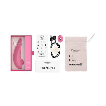 WOMANIZER - PREMIUM 2 RECARREGÁVEL EM SILICONE, ESTIMULADOR CLITORIANO DE PRAZER DE LUXO POR SUCÇÃO DE AR, FRAMBOESA