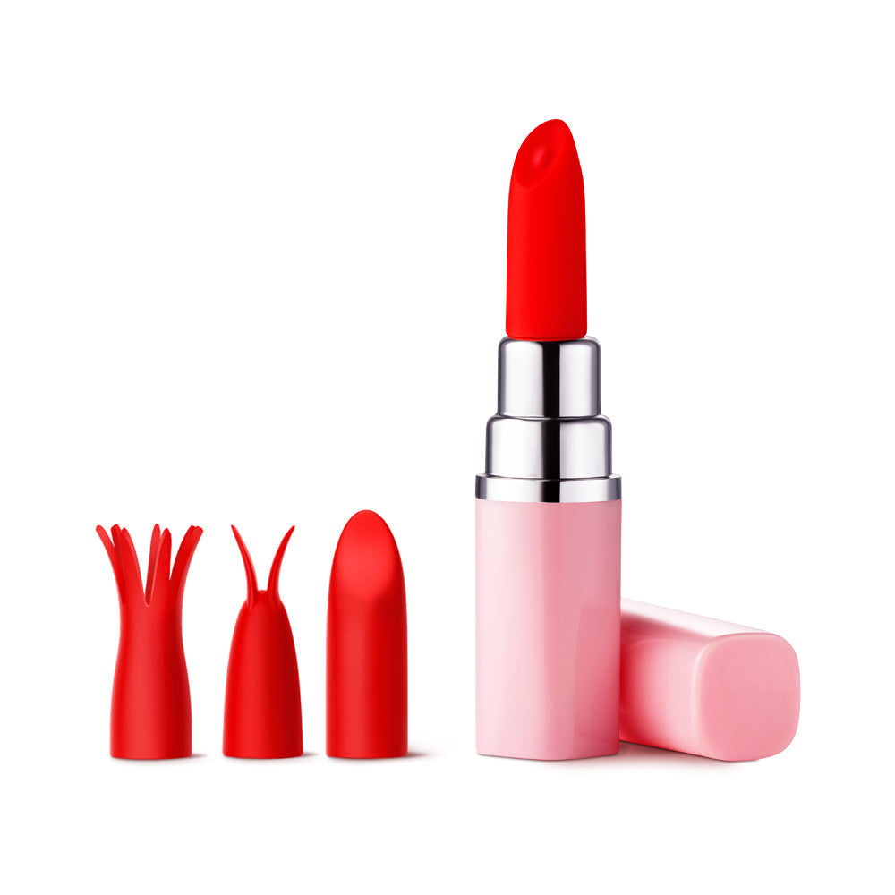 LUV INC. - LV57 LIPSTICK VIBRATOR RECHARGEABLE SILICONE DISCREET BULLET WITH 3 ATTACHMENTS