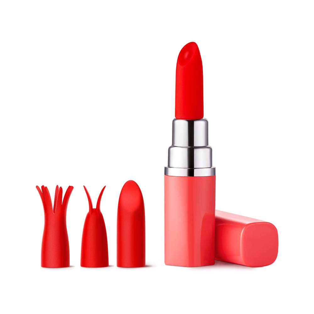 LUV INC. - LV57 LIPSTICK VIBRATOR RECHARGEABLE SILICONE DISCREET BULLET WITH 3 ATTACHMENTS