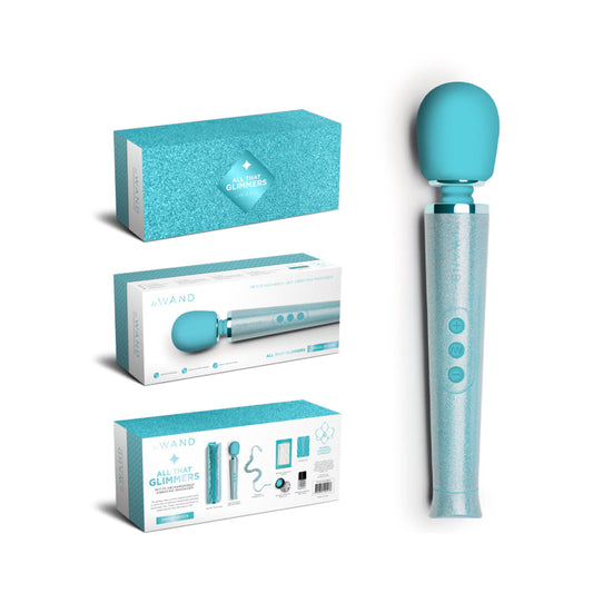 LE WAND - ALL THAT GLIMMERS PETITE RECHARGEABLE VIBRATING MASSAGER SPECIAL EDITION SET LIGHT BLUE