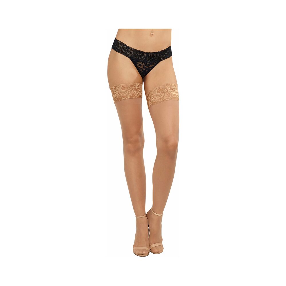 DREAMGIRL - MEIAS AUTO-FIXANTES TRANSPARENTES COM BANDA DE RENDA EM SILICONE LIGHT OS