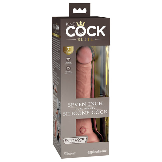 PIPEDREAM - KING COCK ELITE 7 IN. DUAL DENSITY SILICONE COCK REALISTIC DILDO WITH SUCTION CUP BEIGE