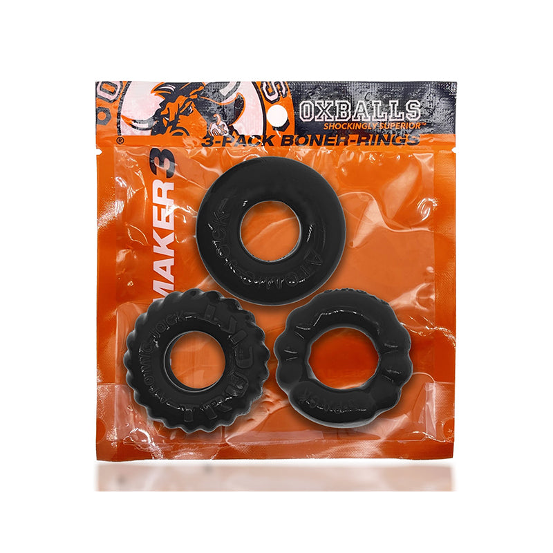 OXBALLS - BONEMAKER 3-PACK BONER COCK RING KIT FLEXTPR BLACK