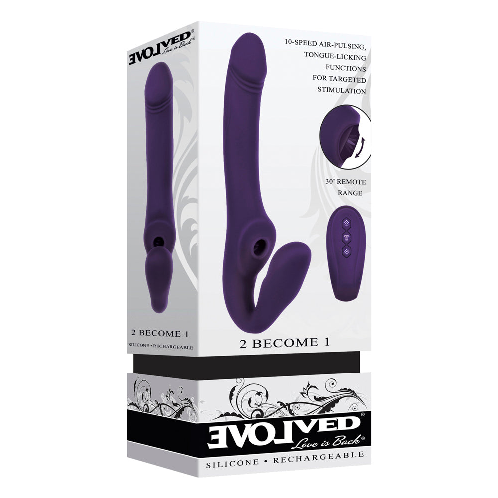 EVOLVED - 2 BECOME 1 DILDO COM ARNÊS DE SILICONE, RECARREGÁVEL, COM CONTROLO REMOTO E BASE DE SUCÇÃO, ROXO