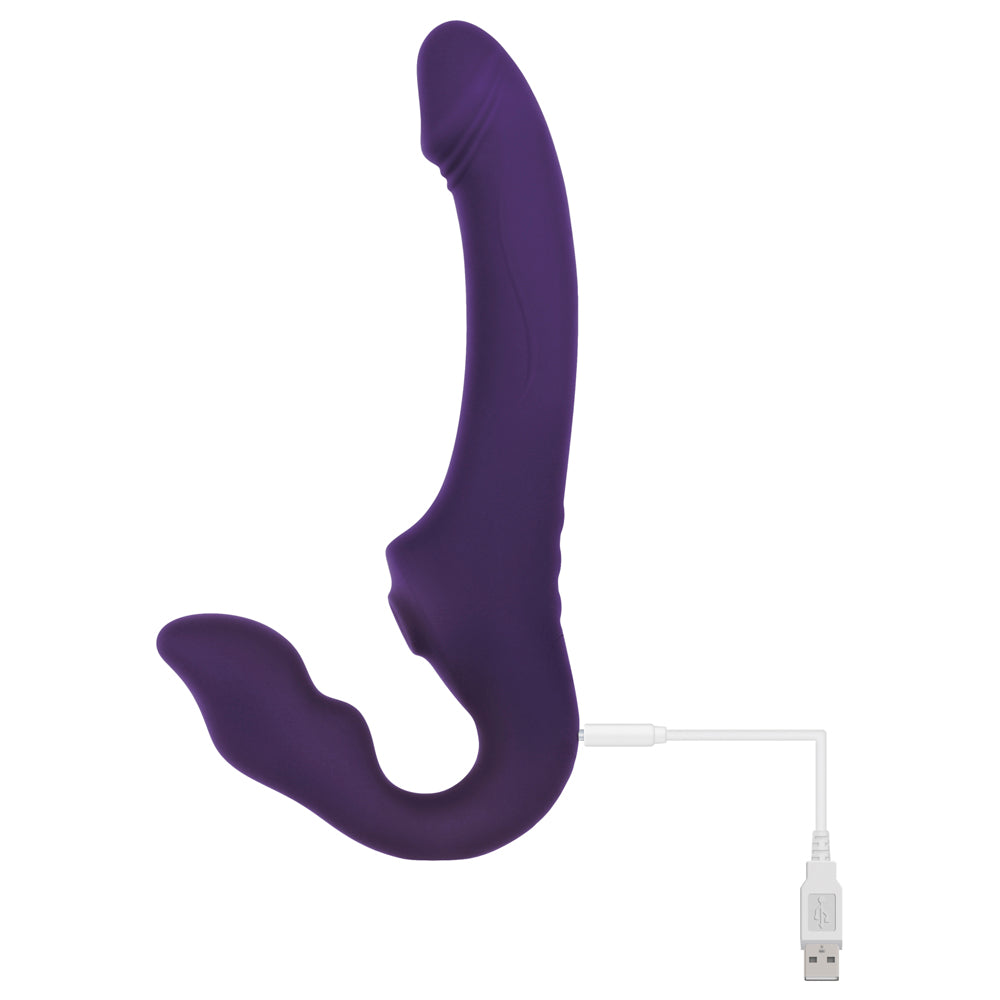 EVOLVED - 2 BECOME 1 DILDO COM ARNÊS DE SILICONE, RECARREGÁVEL, COM CONTROLO REMOTO E BASE DE SUCÇÃO, ROXO