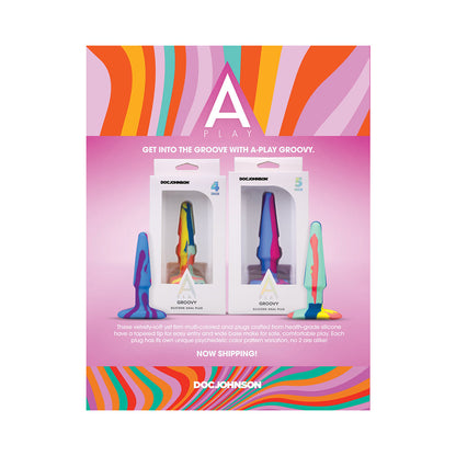DOC JOHNSON - A-PLAY GROOVY SILICONE ANAL PLUG 5 IN. MULTI-COLORED, PINK