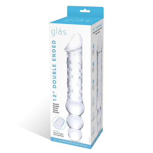 ELECTRIC EEL - 12 IN. DOUBLE-ENDED GLASS DILDO WITH ANAL BEADS