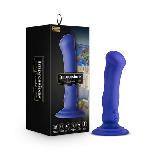 BLUSH - IMPRESSIONS SANTORINI RECHARGEABLE SILICONE 6.5 IN. VIBRATING DILDO BLUE