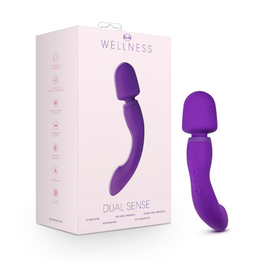 BLUSH - WELLNESS DUAL SENSE RECHARGEABLE SILICONE DUAL ENDED G-SPOT & WAND VIBRATOR PURPLE