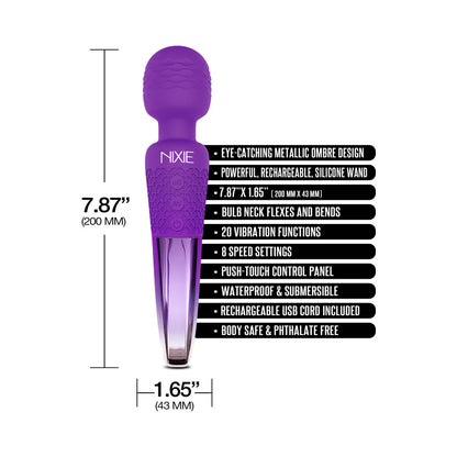 GLOBAL NOVELTIES - NIXIE RECHARGEABLE WAND MASSAGER OMBRE METALLIC