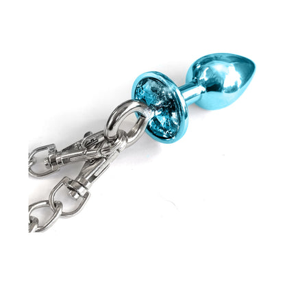 GLOBAL NOVELTIES - NIXIE METAL BUTT PLUG & FURRY HANDCUFF SET MEDIUM BLUE METALLIC