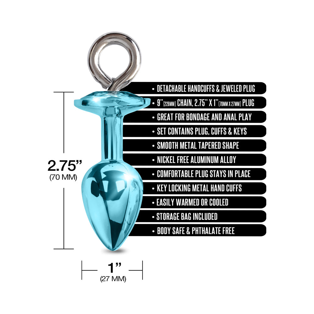 GLOBAL NOVELTIES - NIXIE METAL BUTT PLUG & FURRY HANDCUFF SET MEDIUM BLUE METALLIC