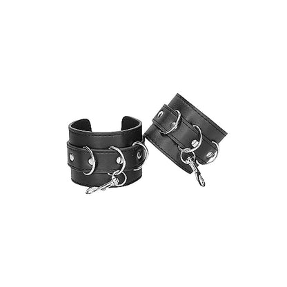 SHOTS - OUCH! BLACK & WHITE BONDED LEATHER HOGTIE WITH HAND & ANKLE CUFFS BLACK