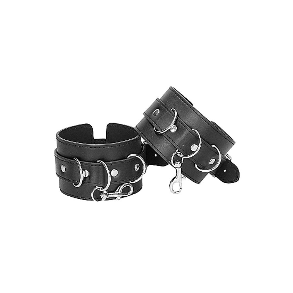 SHOTS - OUCH! BLACK & WHITE BONDED LEATHER HOGTIE WITH HAND & ANKLE CUFFS BLACK