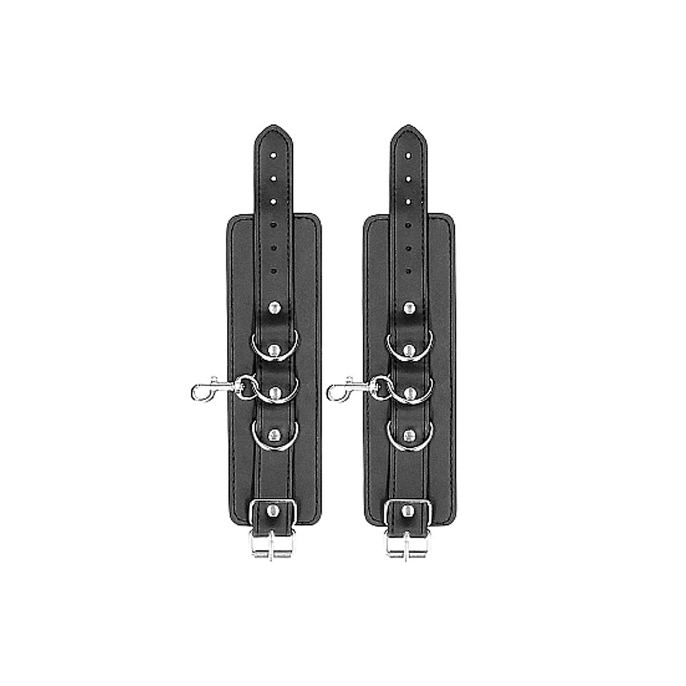 SHOTS - OUCH! BLACK & WHITE BONDED LEATHER HOGTIE WITH HAND & ANKLE CUFFS BLACK