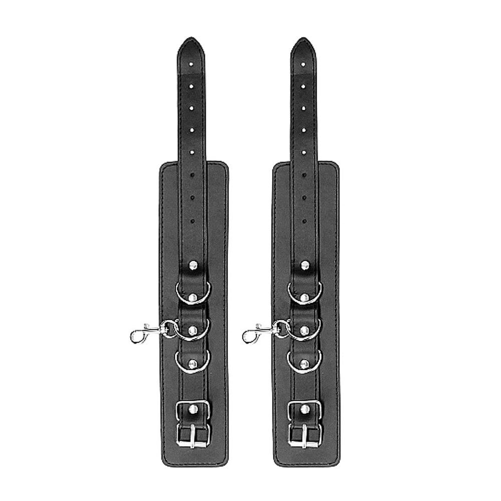 SHOTS - OUCH! BLACK & WHITE BONDED LEATHER HOGTIE WITH HAND & ANKLE CUFFS BLACK