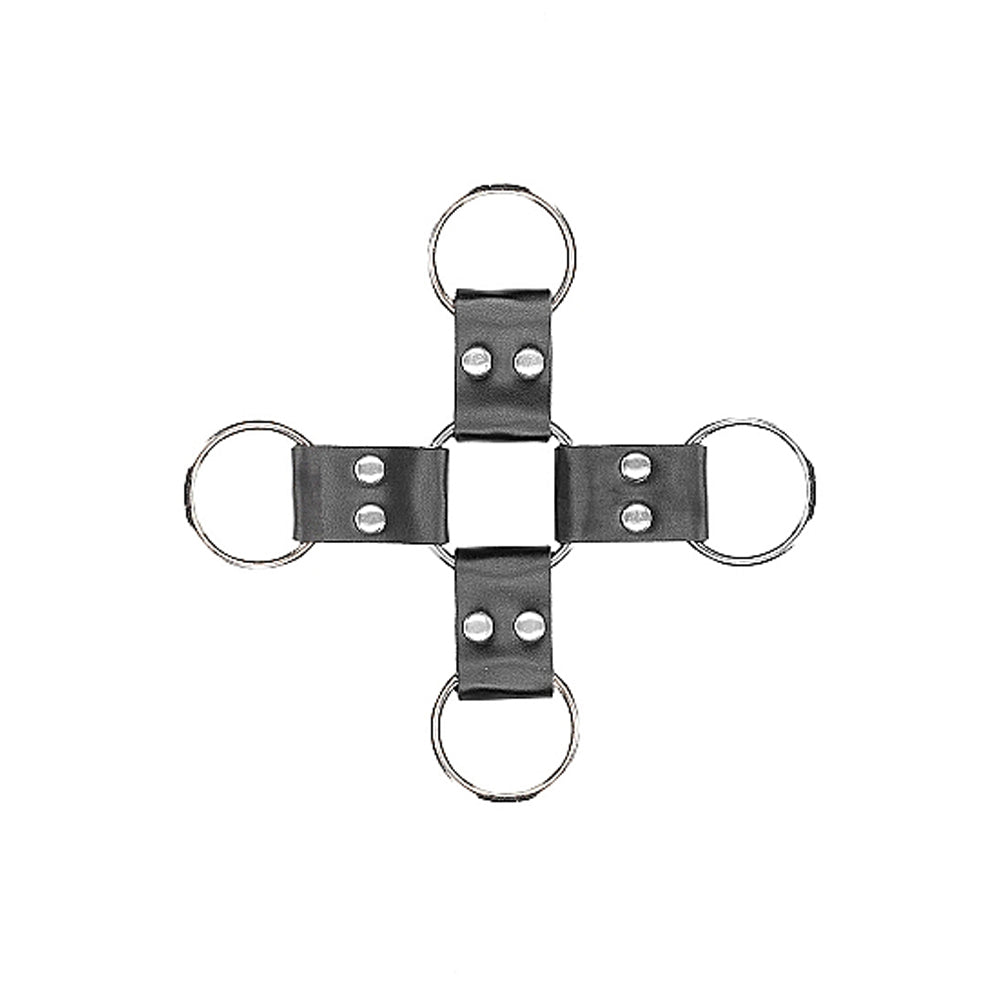 SHOTS - OUCH! BLACK & WHITE BONDED LEATHER HOGTIE WITH HAND & ANKLE CUFFS BLACK