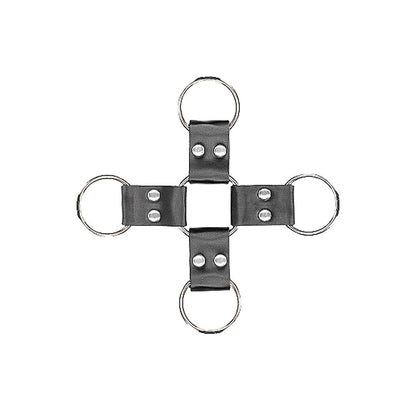 SHOTS - OUCH! BLACK & WHITE BONDED LEATHER HOGTIE WITH HAND & ANKLE CUFFS BLACK