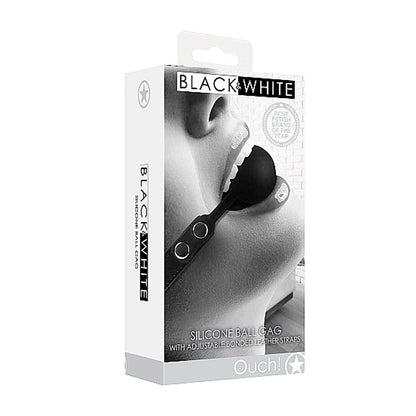 SHOTS - OUCH! BLACK & WHITE SILICONE BALL GAG WITH ADJUSTABLE BONDED LEATHER STRAPS BLACK