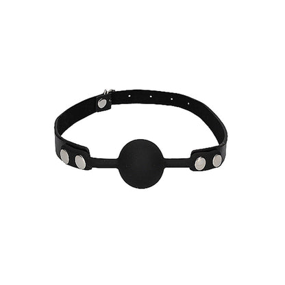 SHOTS - OUCH! BLACK & WHITE SILICONE BALL GAG WITH ADJUSTABLE BONDED LEATHER STRAPS BLACK
