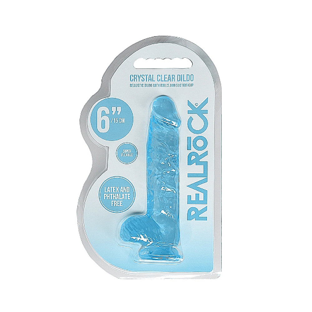 SHOTS - REALROCK CRYSTAL DILDO REALISTA DE 6 POLEGADAS COM BOLAS E