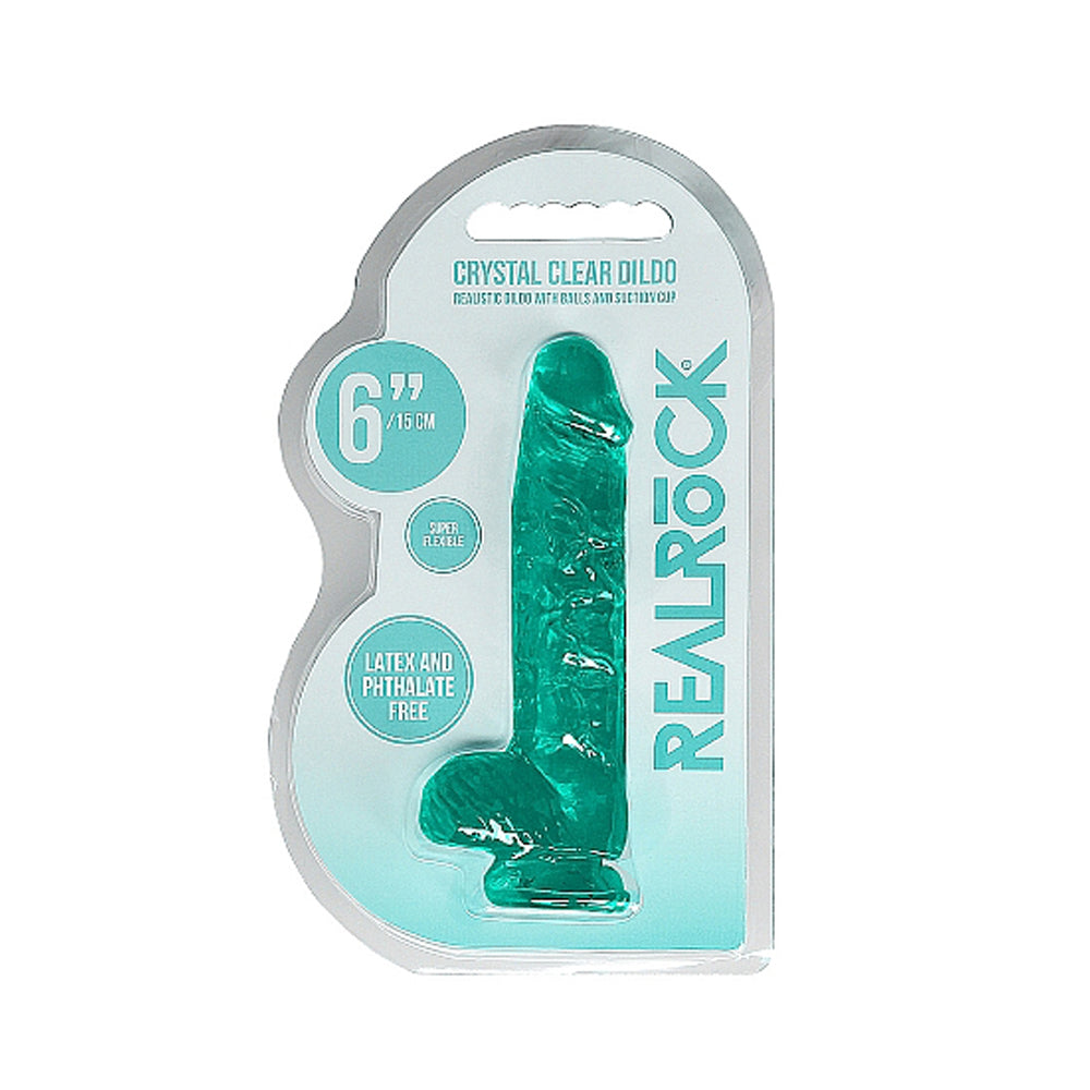 SHOTS - REALROCK CRYSTAL DILDO REALISTA DE 6 POLEGADAS COM BOLAS E