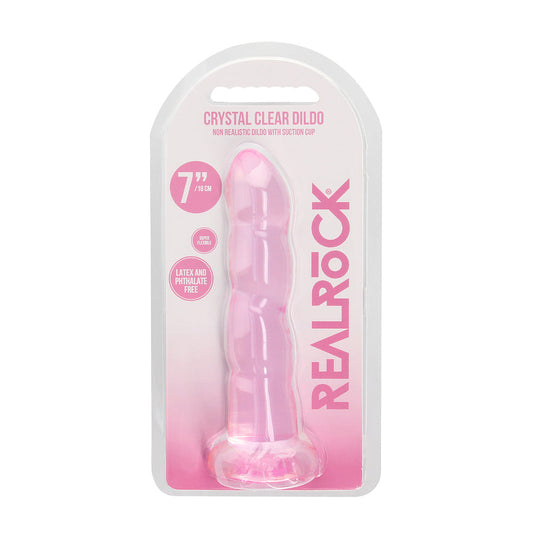 SHOTS - REALROCK CRYSTAL CLEAR NON-REALISTIC 7 IN. TWISTED DILDO WITH SUCTION CUP PINK