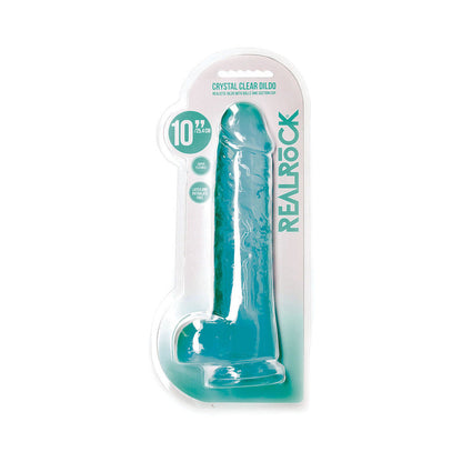 SHOTS - REALROCK CRYSTAL CLEAR REALISTIC 10 IN. DILDO COM BOLAS E VENTOSA TURQUESA